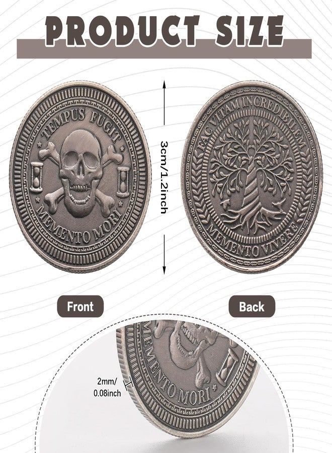 Remuuly 5 Pcs Memento Mori Coin Skull and Tree Pattern Memento Vivere Embossed Coins for Reminder Decision Maker Halloween Gifts(Skeleton) - Image 2